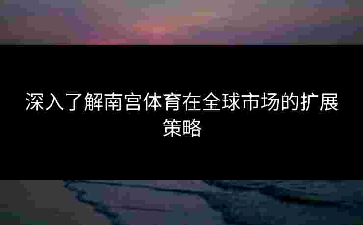 深入了解南宫体育在全球市场的扩展策略